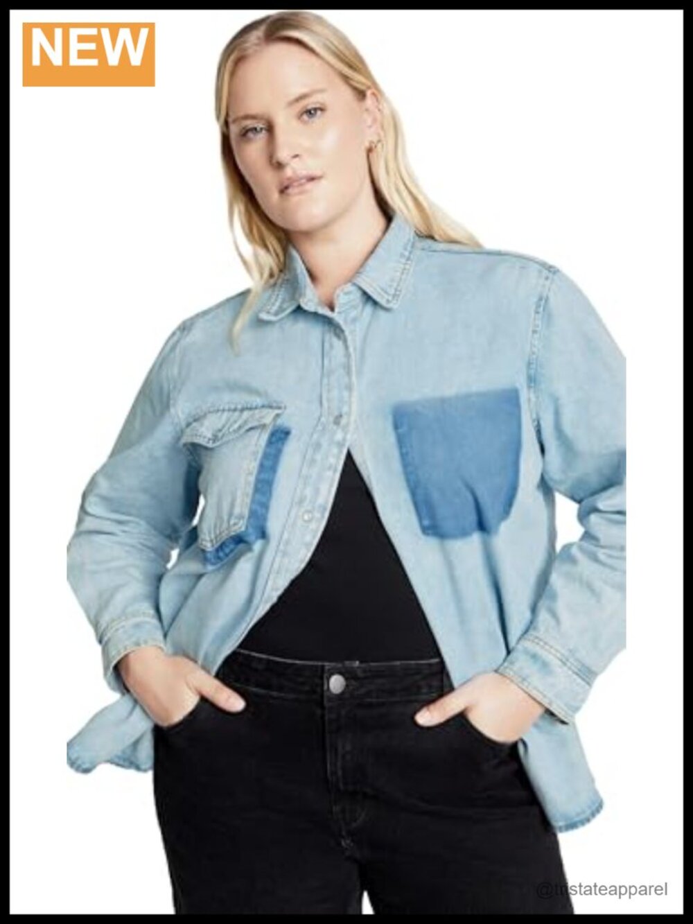 Plus Size Denim Shirt, Relaxed Fit Button Down, Stretch Cotton, Lightweight